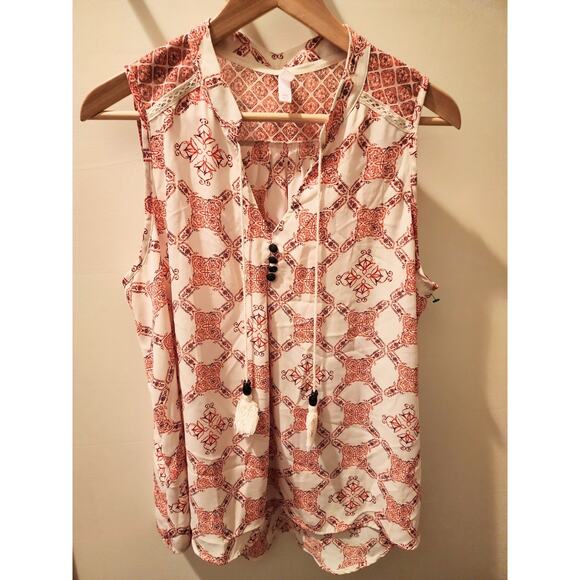 XHILERATION White and Red Sleeveless Boho Top with Tassels and Lace Size XXL - Picture 6 of 6